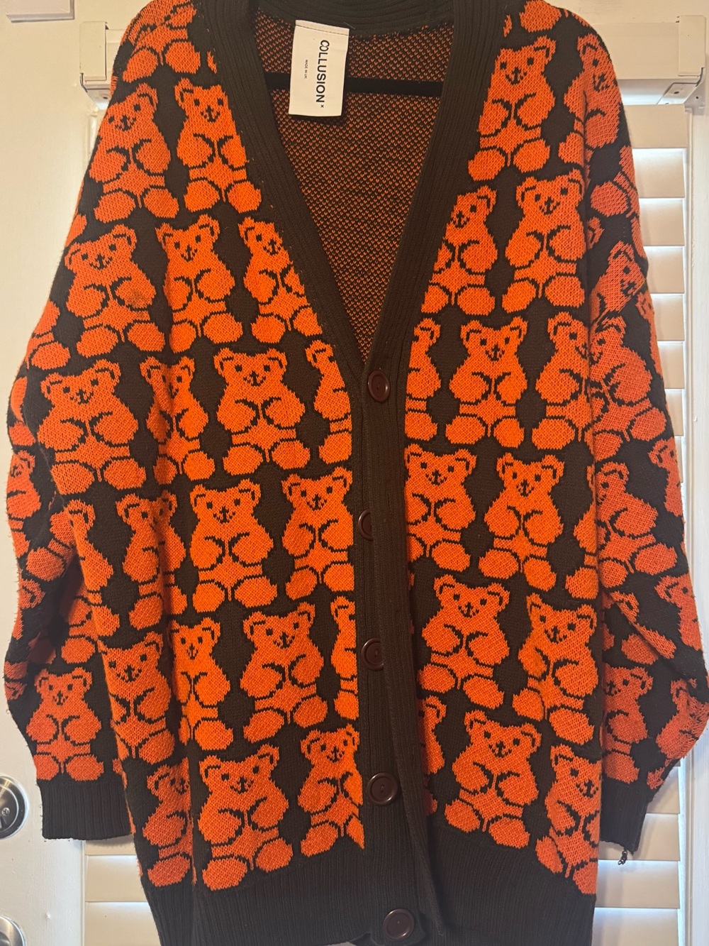 Collusion Men’s Orange and Brown Teddy Bear Cardigan